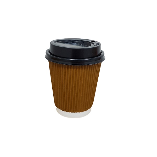 Double wall ripple brown paper cup with black lid image