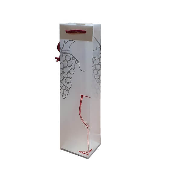 Frosted plastic single wine bottle bag with rope handle image