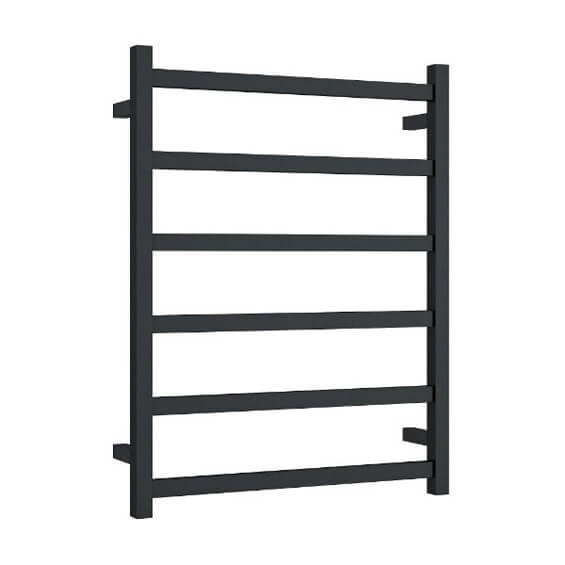 Matte Black Straight / Square 6 Bar Heated Towel Ladder image