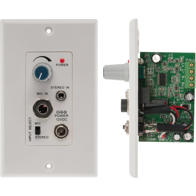 STEREO AUDIO AMP - WALL PLATE FOR IN CEILING PASSIVE SPEAKER D-CLASS AMP 15W RMS  0.06 THD image