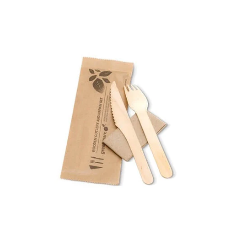 Wooden Fork Knife Napkin Set image